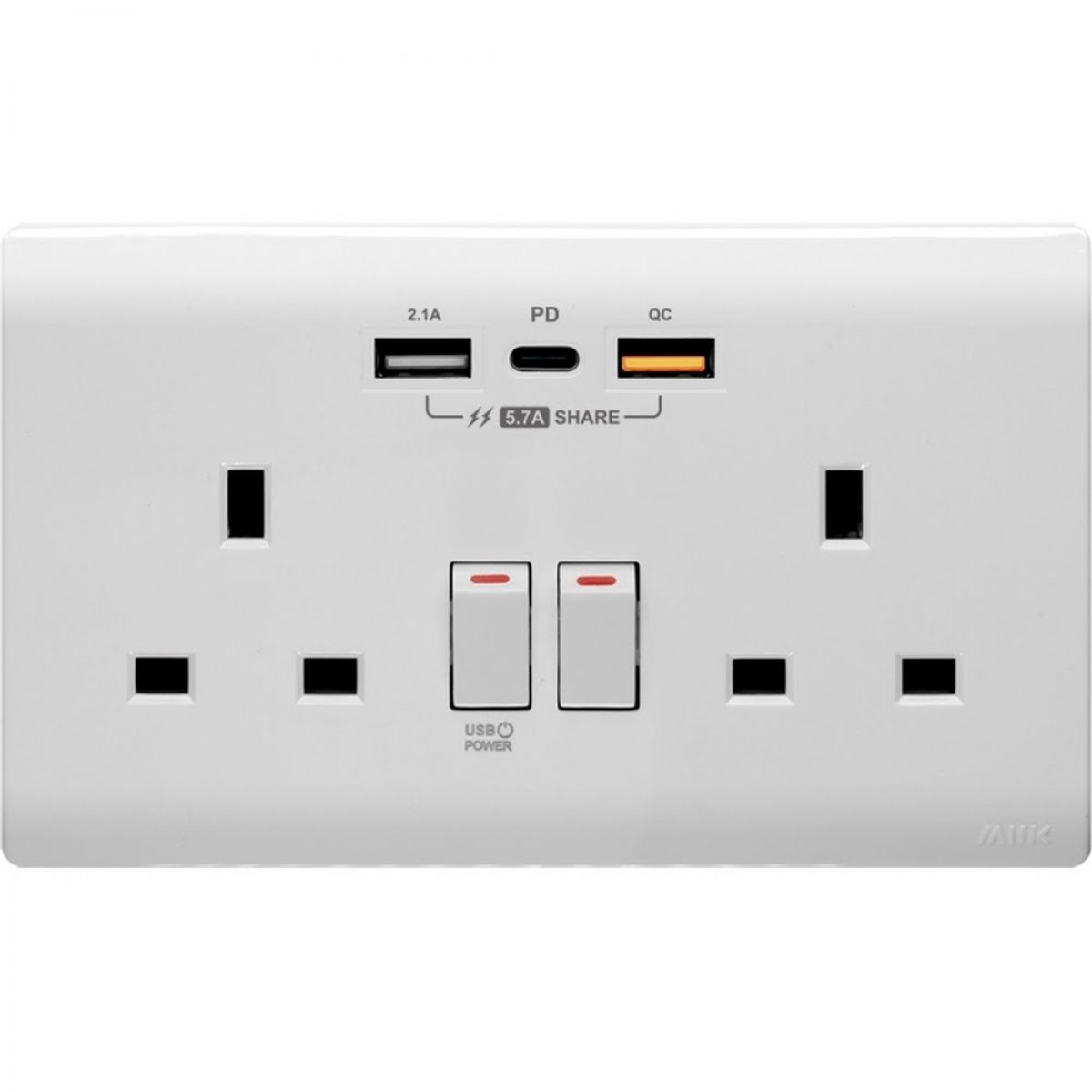 M2K PD202AP5W【PDQC】Double TYPE C/USB Wall socket (Glossy finish) White